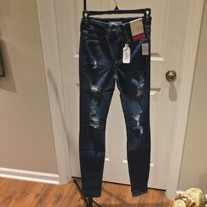SO Dark Blue Distressed Skinny Jeans